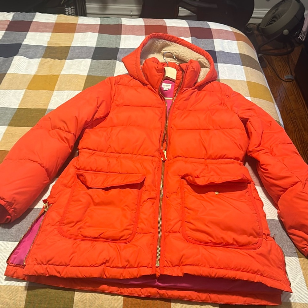 Orange/Red JCrew Puffer Coat - Excellent Condition